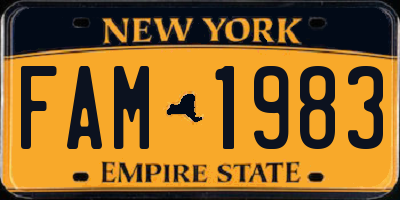 NY license plate FAM1983