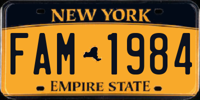 NY license plate FAM1984