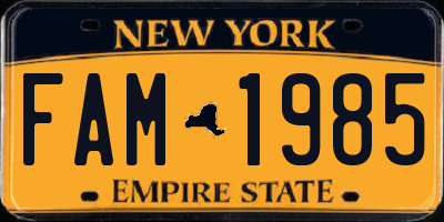 NY license plate FAM1985