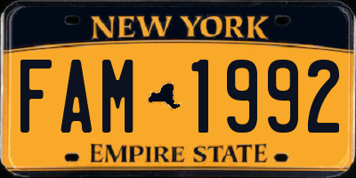 NY license plate FAM1992