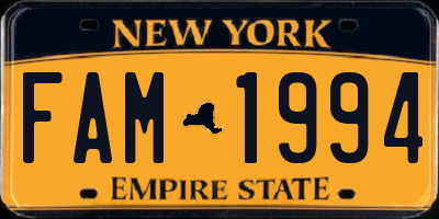 NY license plate FAM1994