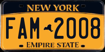 NY license plate FAM2008