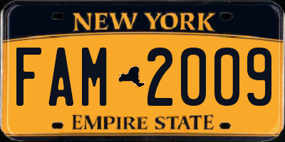 NY license plate FAM2009