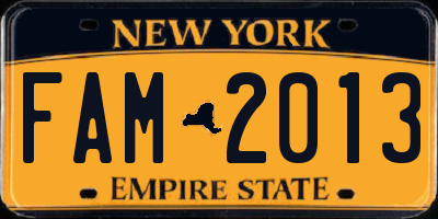 NY license plate FAM2013