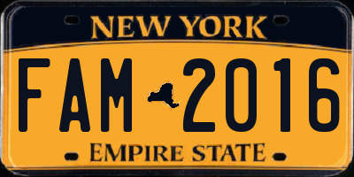 NY license plate FAM2016