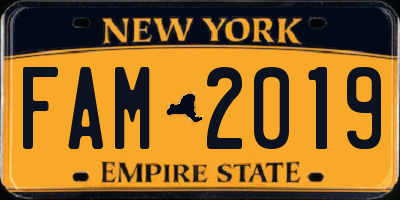 NY license plate FAM2019