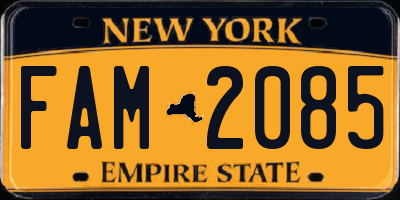 NY license plate FAM2085