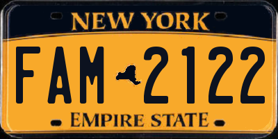 NY license plate FAM2122