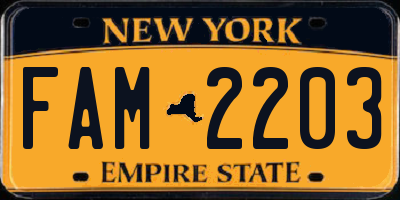 NY license plate FAM2203