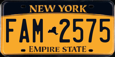 NY license plate FAM2575
