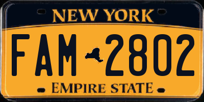 NY license plate FAM2802