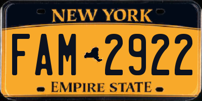 NY license plate FAM2922