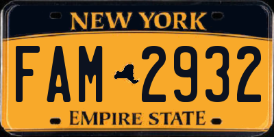 NY license plate FAM2932