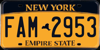 NY license plate FAM2953
