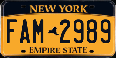 NY license plate FAM2989