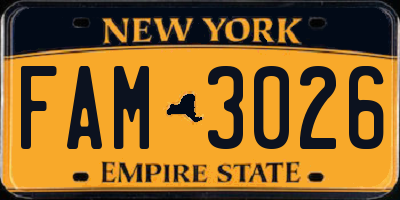 NY license plate FAM3026