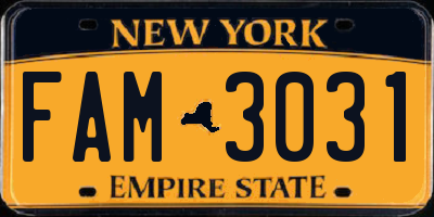 NY license plate FAM3031