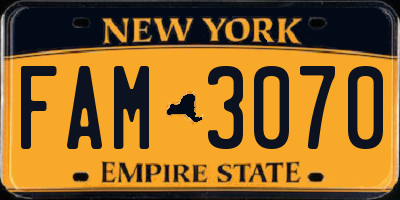 NY license plate FAM3070