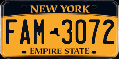 NY license plate FAM3072