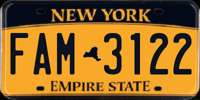 NY license plate FAM3122