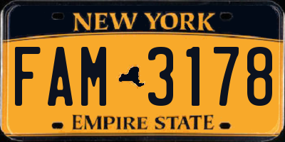 NY license plate FAM3178