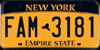 NY license plate FAM3181