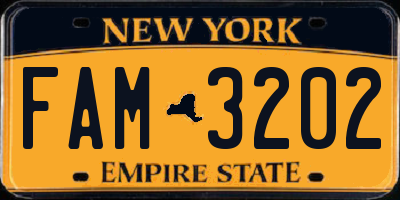 NY license plate FAM3202