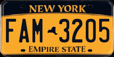 NY license plate FAM3205