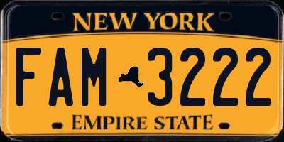 NY license plate FAM3222