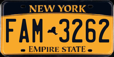 NY license plate FAM3262