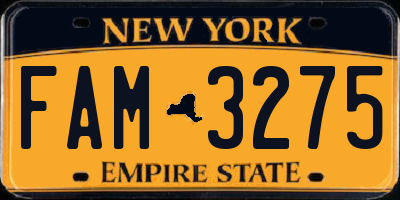 NY license plate FAM3275