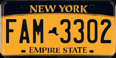 NY license plate FAM3302