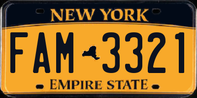 NY license plate FAM3321