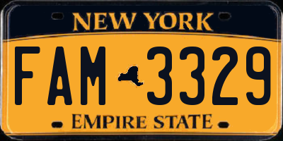 NY license plate FAM3329