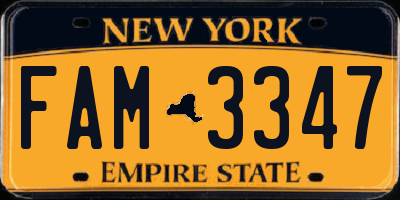 NY license plate FAM3347