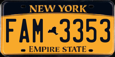NY license plate FAM3353
