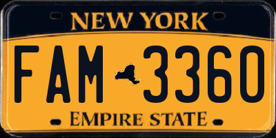 NY license plate FAM3360
