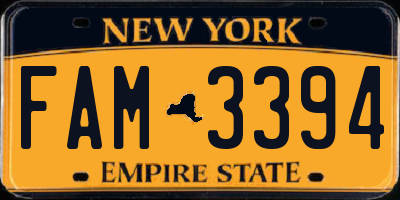 NY license plate FAM3394