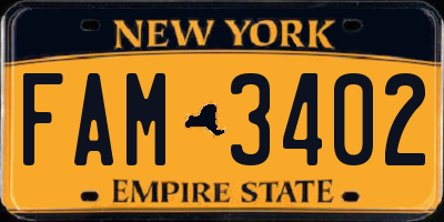NY license plate FAM3402