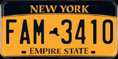NY license plate FAM3410