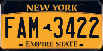 NY license plate FAM3422