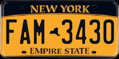 NY license plate FAM3430