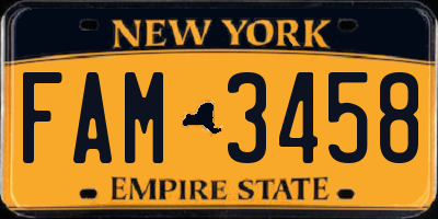 NY license plate FAM3458