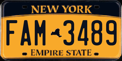 NY license plate FAM3489
