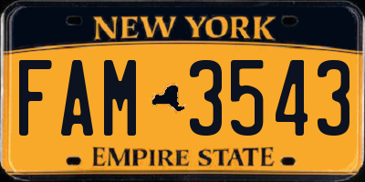 NY license plate FAM3543