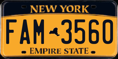 NY license plate FAM3560