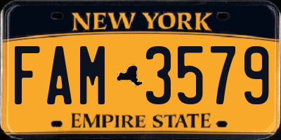 NY license plate FAM3579