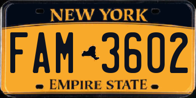 NY license plate FAM3602