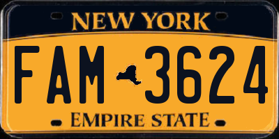 NY license plate FAM3624