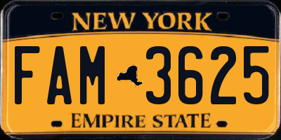 NY license plate FAM3625